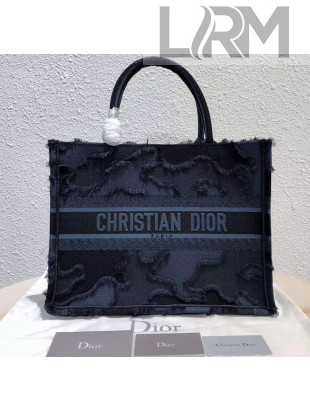 Dior Small Book Tote Camouflage Embroidered Canvas Bag Blue 2019