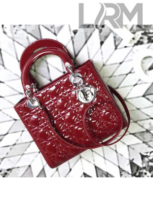 Dior My Lady Dior Medium Bag in Patent Cannage Calfskin Dark Red/Silver 2019