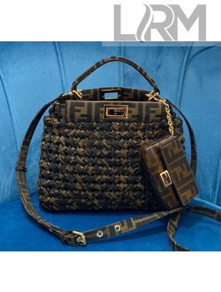 Fendi Jacquard Fabric Interlace Mini Peekaboo Bag Brown 2020(Top)