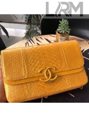 Chanel Medium Python Leather & Lambskin Double Flap Bag A57276 Yellow 2018