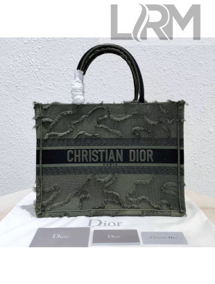 Dior Small Book Tote Camouflage Embroidered Canvas Bag Geen 2019