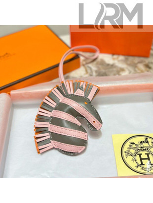 Hermes Geegee Savannah Lambskin Zebra Bag Charm and Key Holder Pink/Grey/Orange 2022 030791