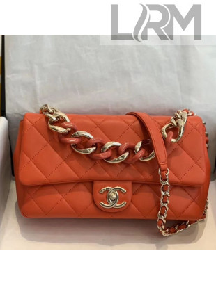 Chanel Quilted Lambskin Large Flap Bag with Resin Chain AS1354 Orange 2019