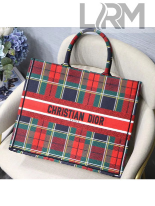 Dior Small Book ToteBag in Check Cotton Canvas Red/Green/Blue 2019