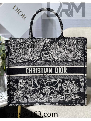 Dior Large Book Tote Bag in Black Around World Embroidery 2021