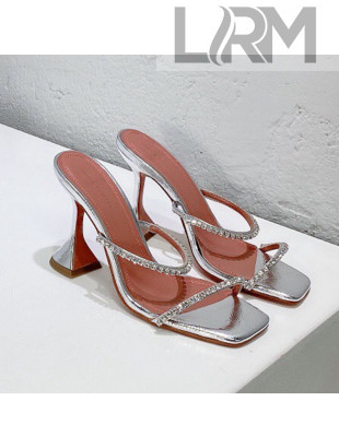 Amina Muaddi Glazed Crystal Sandals 9.5cm Silver 2021