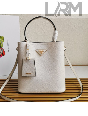 Prada Medium Saffiano Leather Panier Bucket Bag White 2021