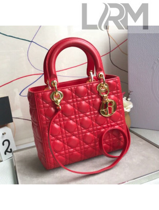 Dior Lady Dior Medium Bag in Cannage Lambskin Bright Red/Gold 2019