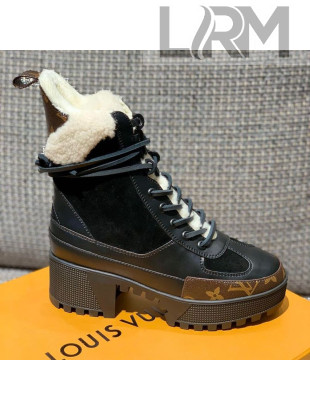 Louis Vuitton Laureate Platform Desert Boots in Calfskin and Shearling Wool 1A86WC Black 2020