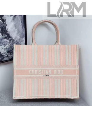 Dior Canvas Stripes Book Tote White/Pink 2019