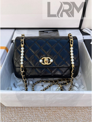 Chanel Calfskin Small Flap Bag with Imitation Pearls AS3001 Black 2021 