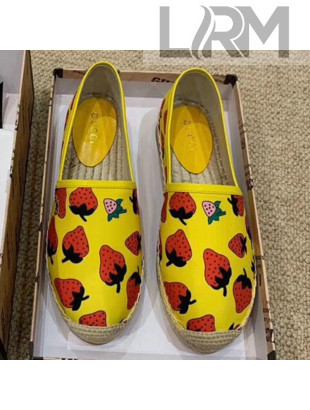 Gucci Strawberry Print Silk Espadrilles Yellow 2019