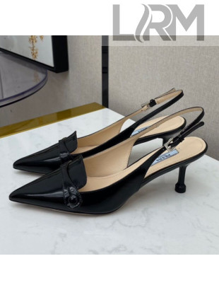 Prada Shiny Calfskin Slingback Pumps Black 2021