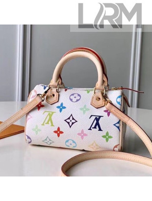 Louis Vuitton Colored Monogram Nano Speedy Top Handle Bag M92645 White 2019