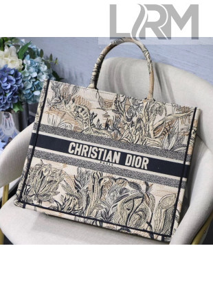 Dior Large Book Tote Bag in Daffodil Embroidered Canvas 2019