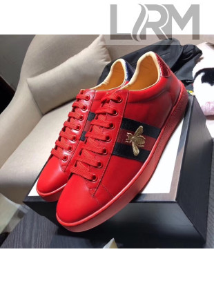 Gucci Ace Sneaker with Real Snake Leatehr Back And Embroidered Bee Red 2019