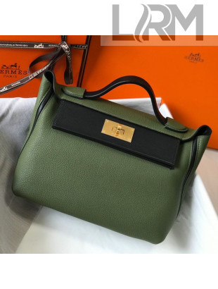 Hermes Kelly 2424 in Togo Leather Green/Black/Gold 2018 (Half Handmade)   