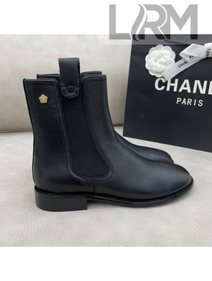 Chanel Camellia Calfskin Short Boots 405 Black 2020