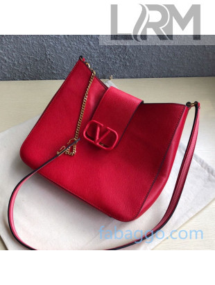 Valentino VSling Grainy Calfskin Hobo Bag 0802S Red 2019