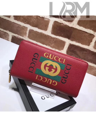 Gucci Logo Leather Zip Around Wallet 496317 Red 2017