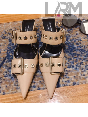 Balenciaga Leather Belt Mule Pumps 25mm Nude 2019