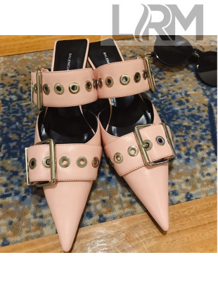 Balenciaga Leather Belt Mule Pumps 25mm Pink 2019