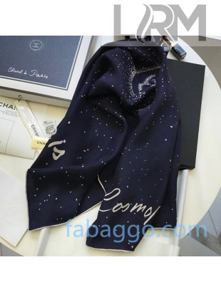 Chanel Silk Twill Star Print Square Scarf 90x90 Navy Blue 2020