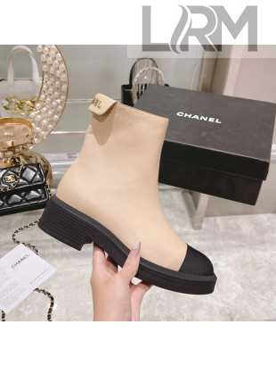 Chanel Calfskin Logo Back Ankle Boots Beige 2021 111721