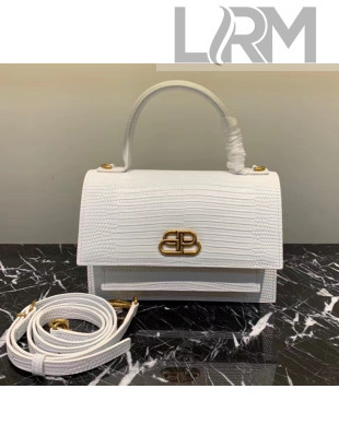 Balenciaga Sharp XS Satchel Shoulder Bag in White Lizard Embossed Calfskin 2020