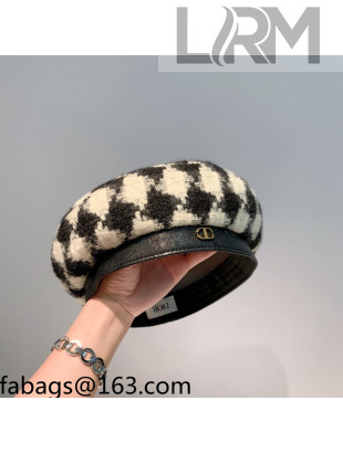 Dior Houndstooth Knit Beret Hat White/Black 2021