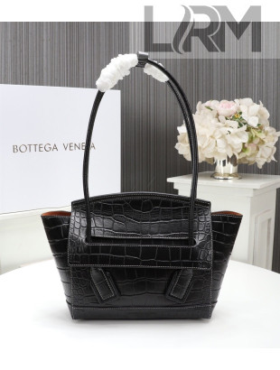 Bottega Veneta Arco Small Crocodile Embossed Leather Top Handle Bag Black 2019