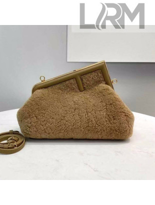 Fendi First Small Wool Sheepskin Bag Beige 2021 80018M