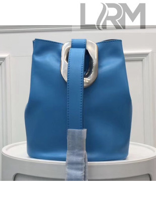 Bottega Veneta Drop Leather Oversize Loop Bucket Bag Blue 2019