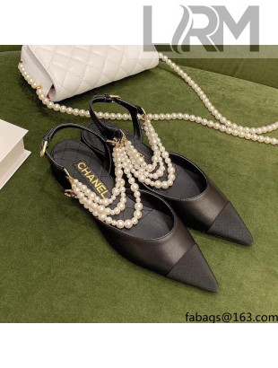 Chanel Lambskin Slingbacks With Imitation Pearls G37534 Black 2021