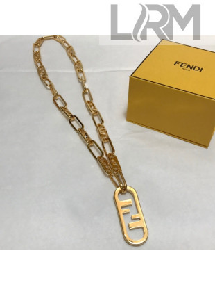 Fendi O'Lock FF Logo Necklace Gold 2021 86