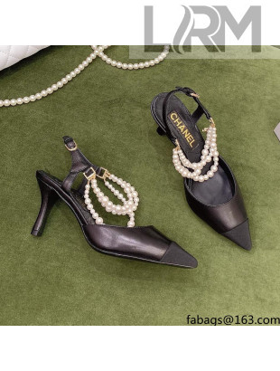 Chanel Lambskin Slingbacks With Heel Imitation Pearls G37532 Black 2021