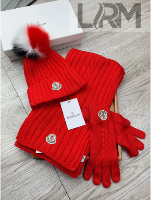 Moncler Scarf, Hat and Gloves Three-piece Suit Red 2021