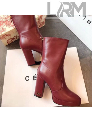 Dior D-Rise Lambskin Zipped High-Heel Ankle Boot Burgundy 2019