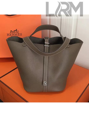 Hermes Togo Calfskin Leather Picotin Lock PM/MM Bag Deep Grey