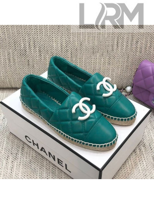 Chanel Quilted Lambskin Flat Espadrilles with White CC Blue 2021