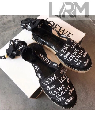 Loewe Suede Logo Lace Flat Espadrilles Black 2019