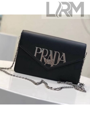 Prada Brushed Leather Liberty Chain Shoulder Bag 1BD097 Black 2018