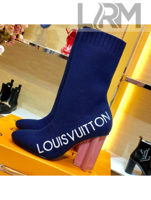 Louis Vuitton Silhouette Oversized Signature Stretch High-Heel Ankle Short Boot Blue 2019