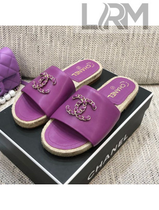 Chanel Chain CC Lambskin Espadrilles Slide Sandals Purple 2021