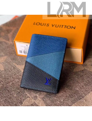 Louis Vuitton Men's Pocket Organizer Wallet in V Patchwork Grained Leather M30709 Blue 2020