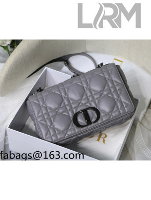 Dior Large Caro Chain Bag in Quilted Macrocannage Calfskin Grey/Black Hardware 2021