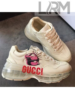 Gucci Rhyton Mask Leather Sneakers with Transparent Sole White/Pink 2020 (For Women and Men)