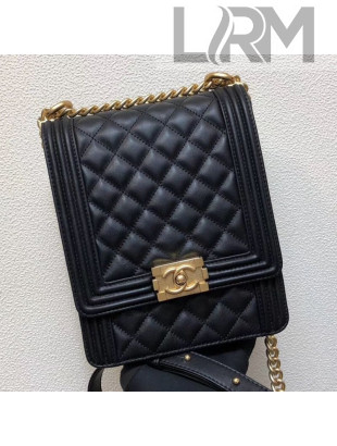 Chanel Quilted Smooth Leather Vertical Boy Flap Bag AS0130 Black/Gold 2019