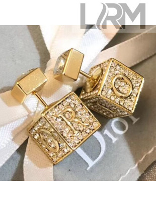 Dior Crystal Lucky Dice Stud Earrings White/Gold 2019