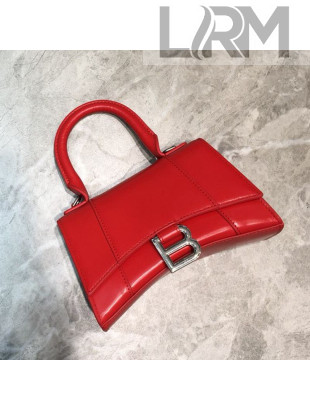 Balenciaga Hourglass Mini Top Handle Bag in Smooth Leather Red/Silver 2019